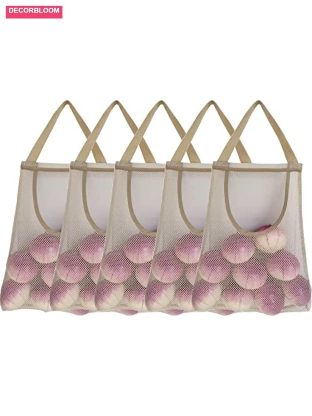 5 Pack Reusable Mesh Storage Bags for Produce, Potatoes, Onions, Garlic -